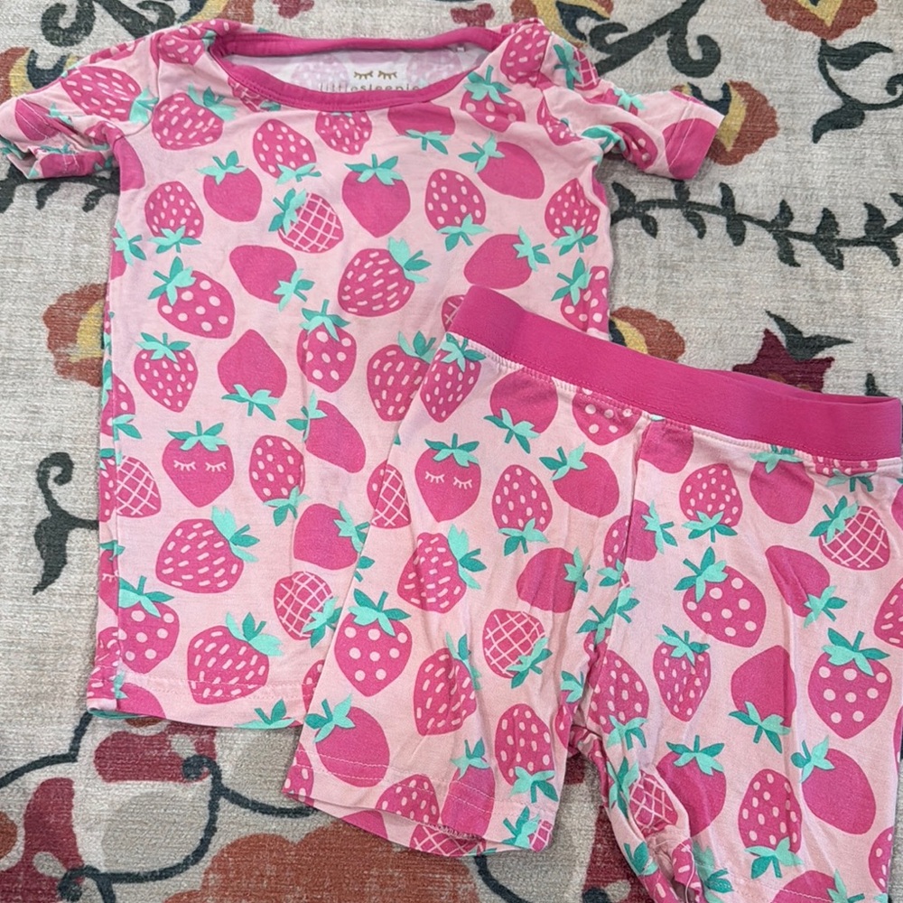 Little Sleepies Strawberry Print Kids Pajamas - Pink